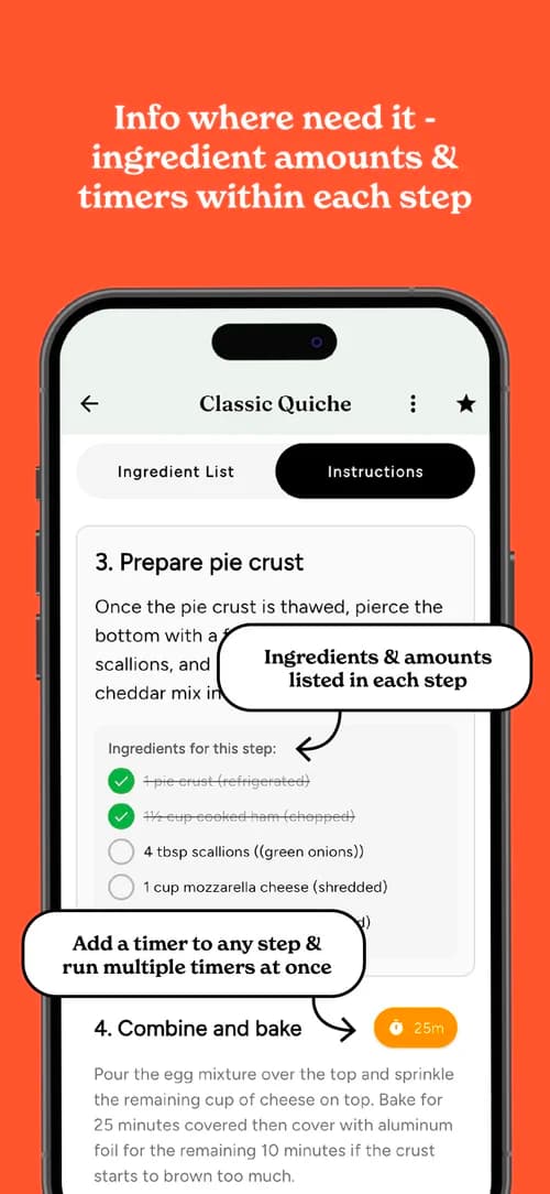 Ingredients in each step